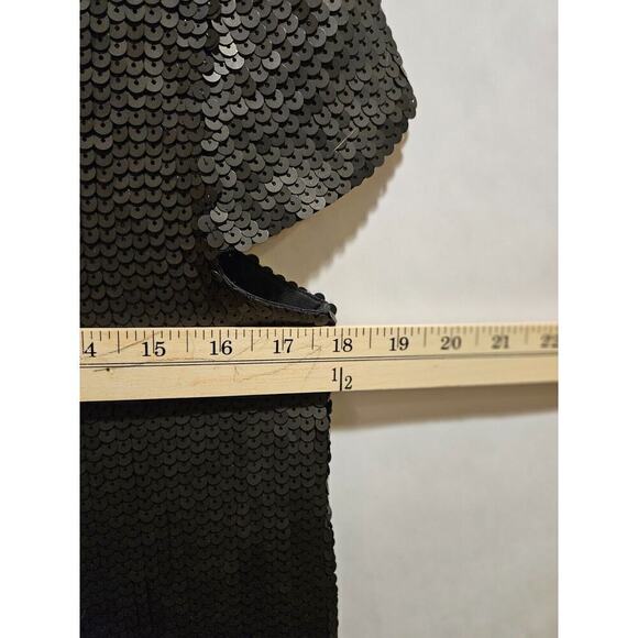 Theory Maryanka 100% Silk Black Matte Sequin Shift Dress Cap Sleeve Size 8 - Picture 7 of 8